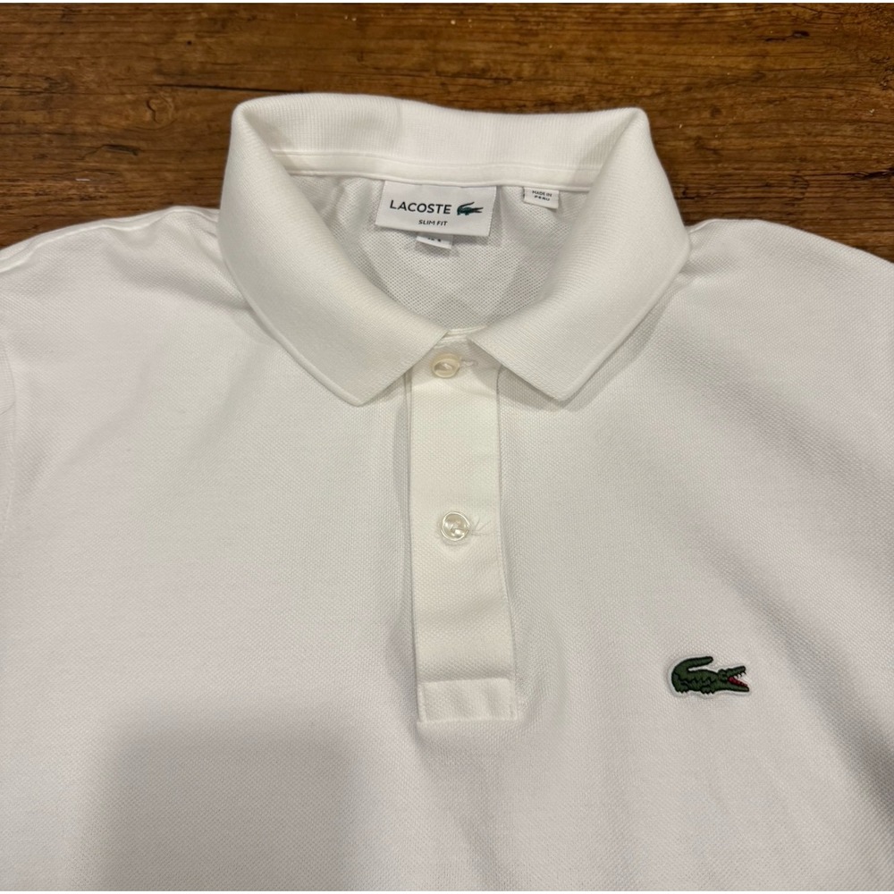 Lacoste White Slim Fit Crocodile Logo Casual Golf Short Sleeve Polo Shirt Men L